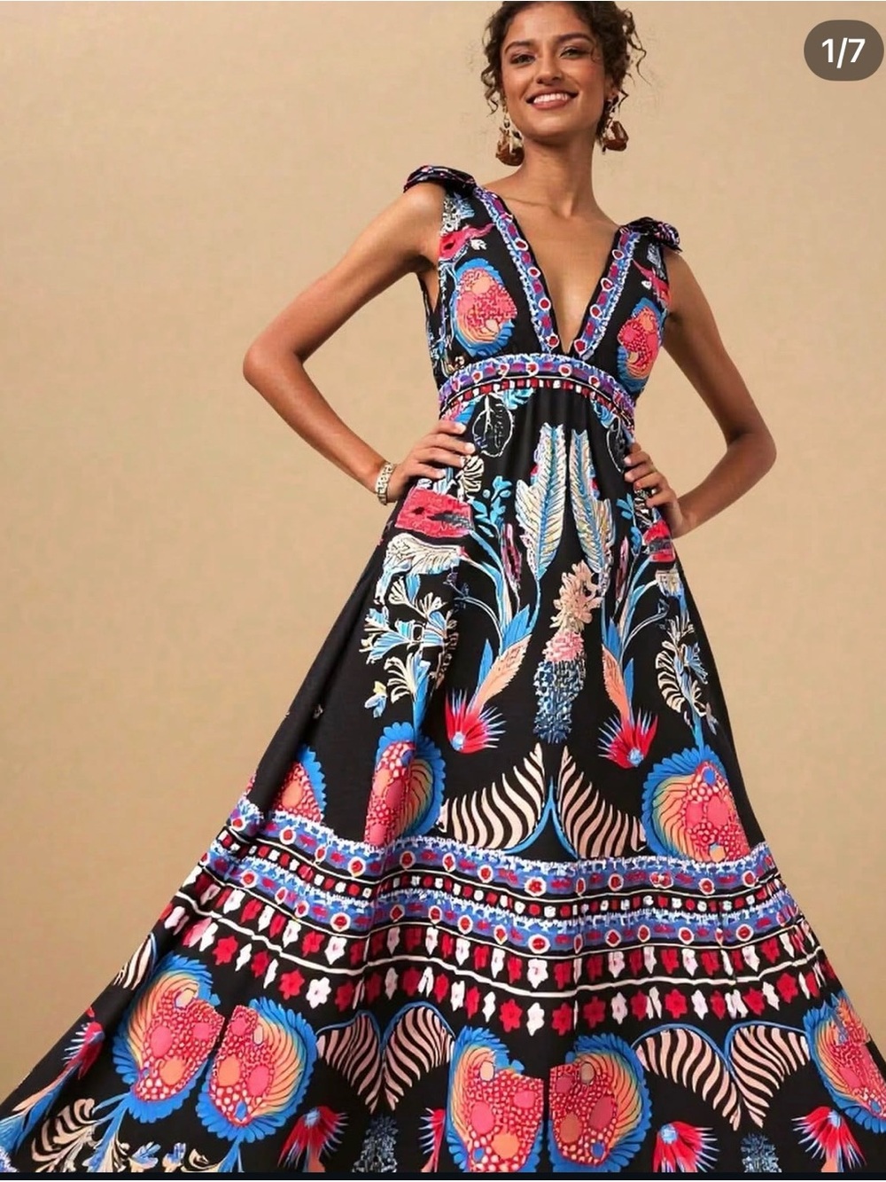 SHEIN Black Maxi Dress with Red and Blue Floral Print